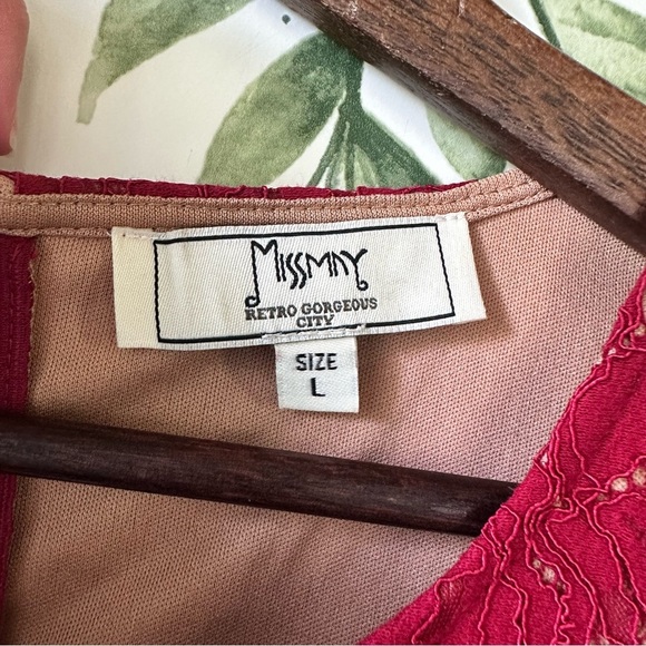 Miss May Lace Bell Sleeve Dress. Red. Large. - Picture 5 of 11